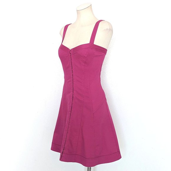 NWT Betsey Johnson Fuchsia Pink Denim Corset Fit Flare Cotton Mini Dress - Picture 3 of 10